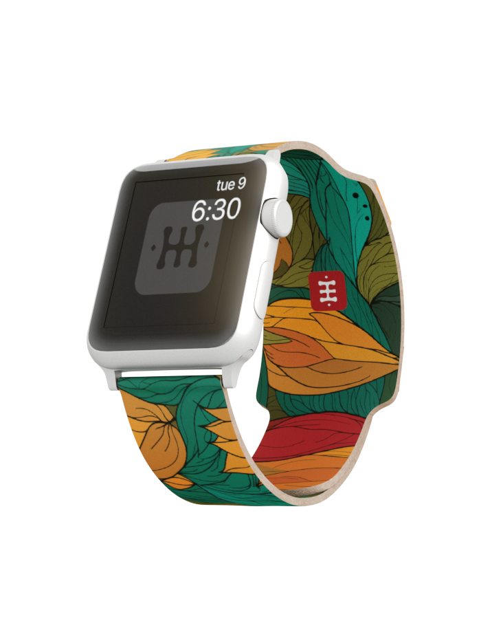 Set: Kožna narukvica za Apple sat i novčanik – Lišće - Slika 5