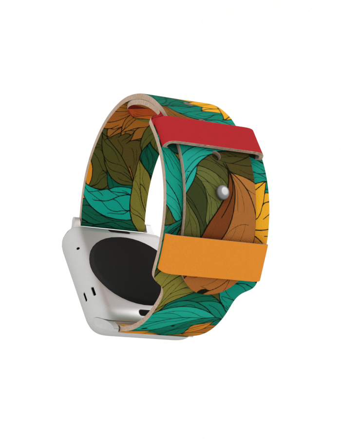 Set: Kožna narukvica za Apple sat i novčanik – Lišće - Slika 4