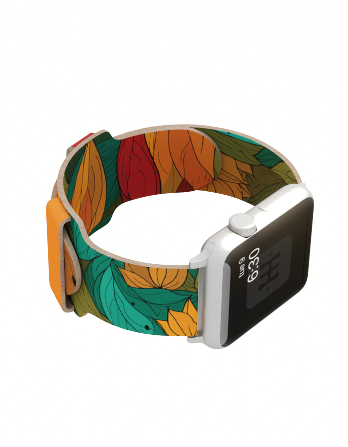 Set: Kožna narukvica za Apple sat i novčanik – Lišće - Slika 3