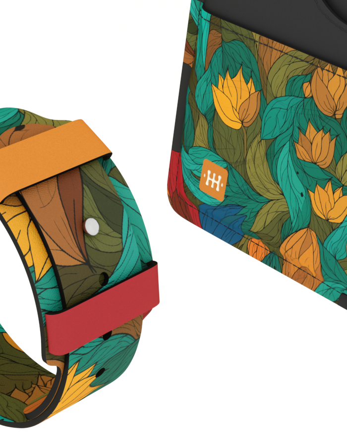 Set: Kožna narukvica za Apple sat i novčanik – Lišće - Slika 2