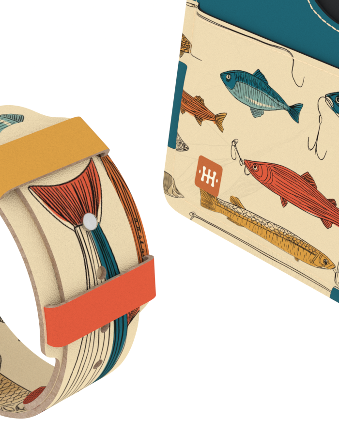 Set: Kožna narukvica za Apple sat i novčanik – Ribe - Slika 2